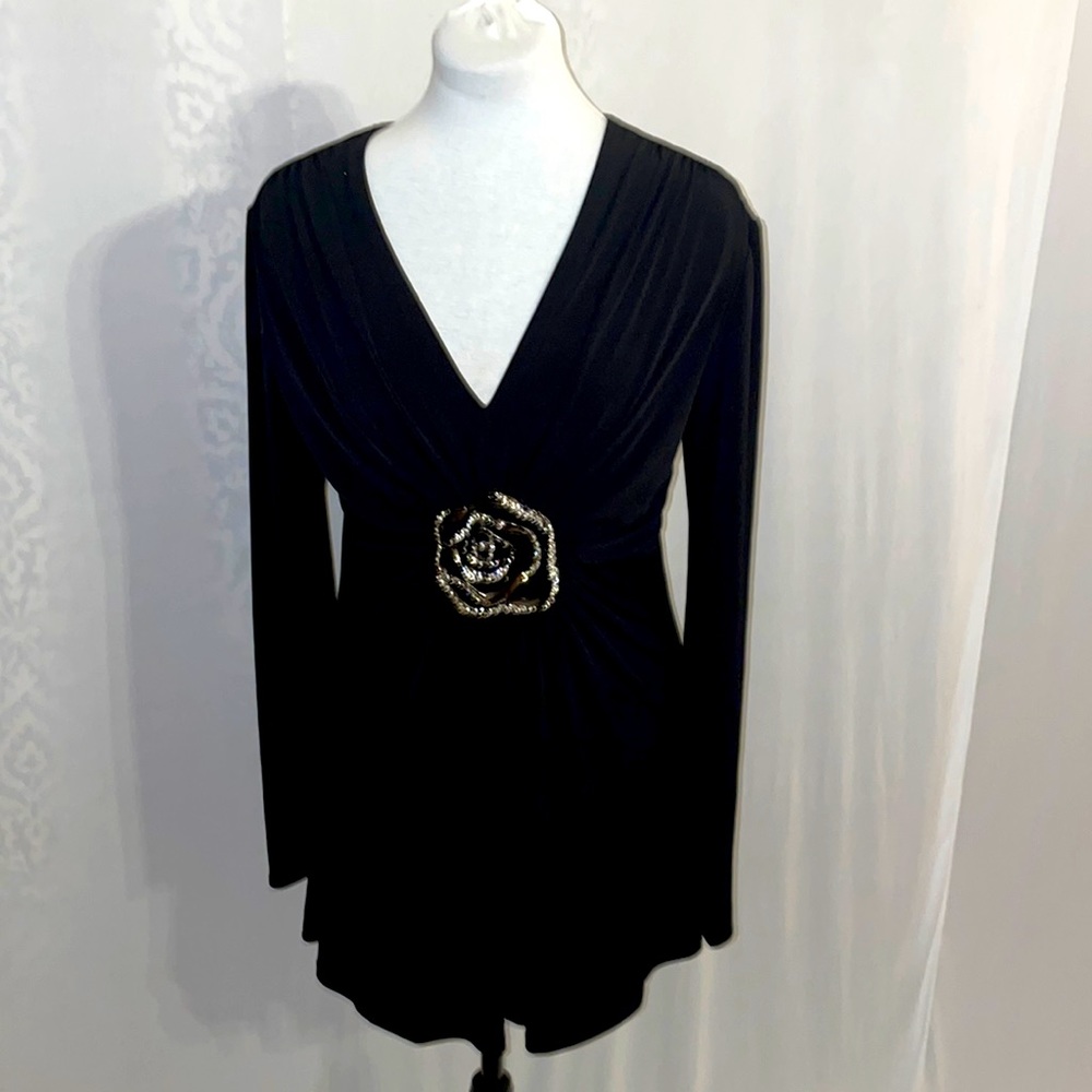 Vintage Dress Gathered with Metal Embellishment Large Janine London Paris NY